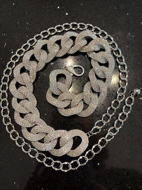 *Silver Rhinestones Crystal Pave Chain Link Adjustable Belt Sparkly BOHO GLAM